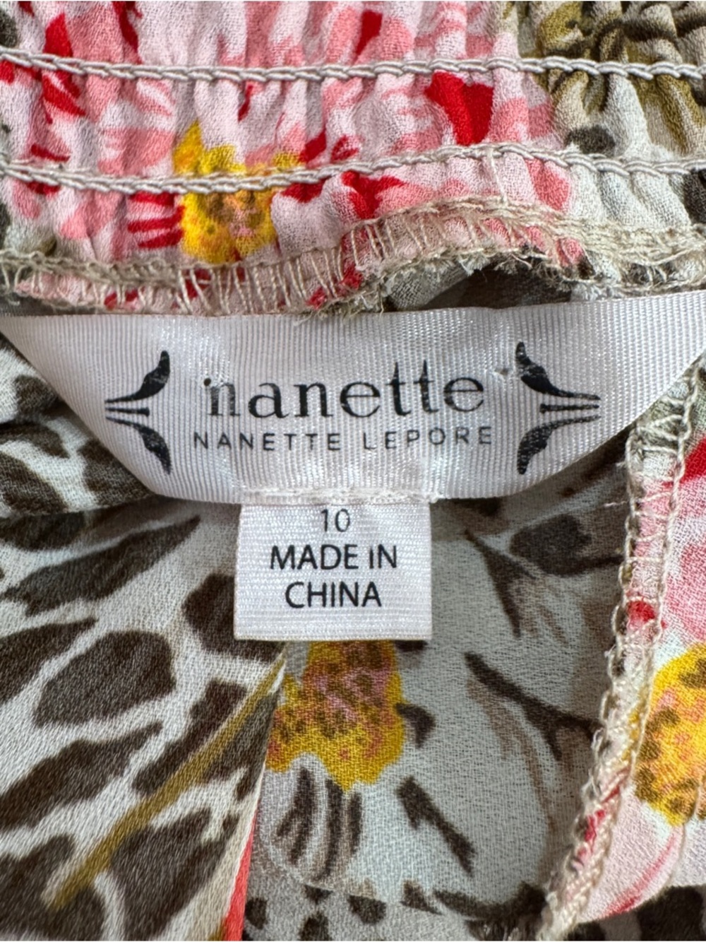 Nanette Lepore Smocked Foral Leopard Print Midi Dress Size 10 - Picture 3 of 9